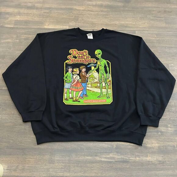 Steven Rhodes "Don't Talk To Strangers" Alien Pullover Sweatshirt Black Size 2XL - Picture 1 of 6